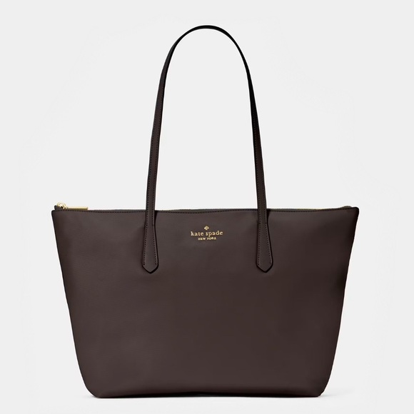 ♠️Kate Spade Kitt Nylon Medium Tote, Hot Fudge Chocolate Brown NEW NWT - Picture 1 of 4